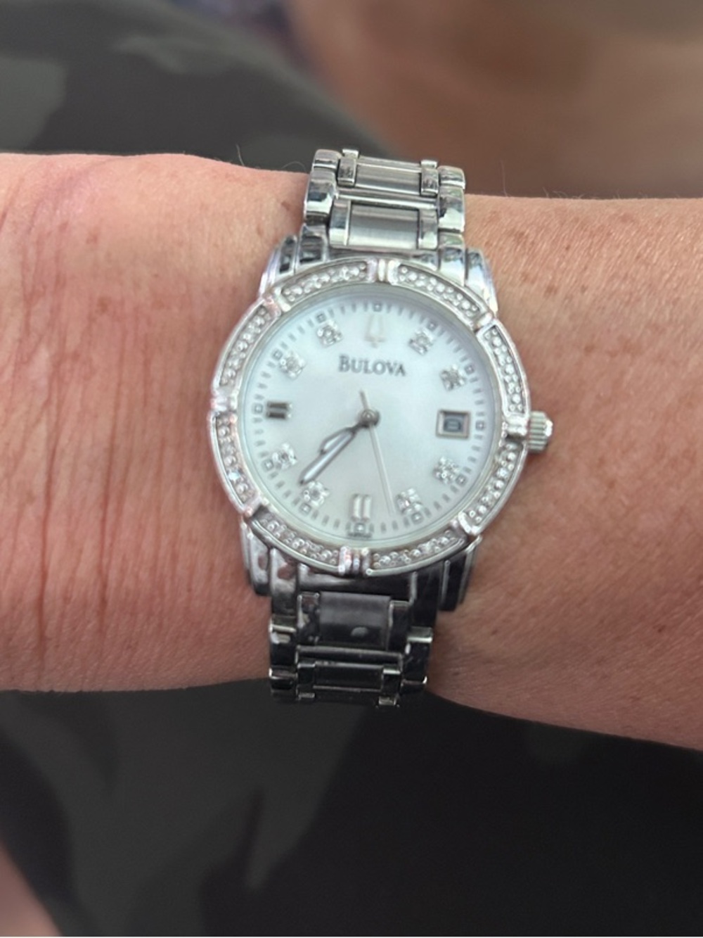 Bulova Silver-Tone Women's Crystal Bezel Stainless Bracelet Watch